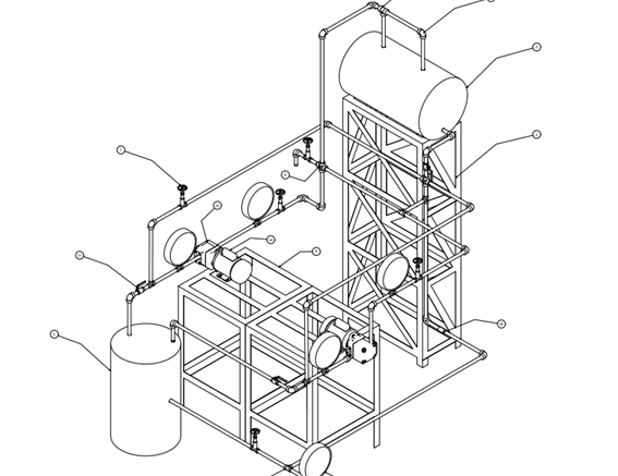 Plano de sistema de tuberías de aceite